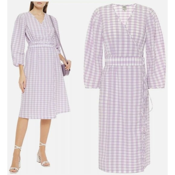 Baum Und Pferdgarten Abylene Check Plaid Liliac Wrap Midi Dress Career Size US 6 - Picture 2 of 14